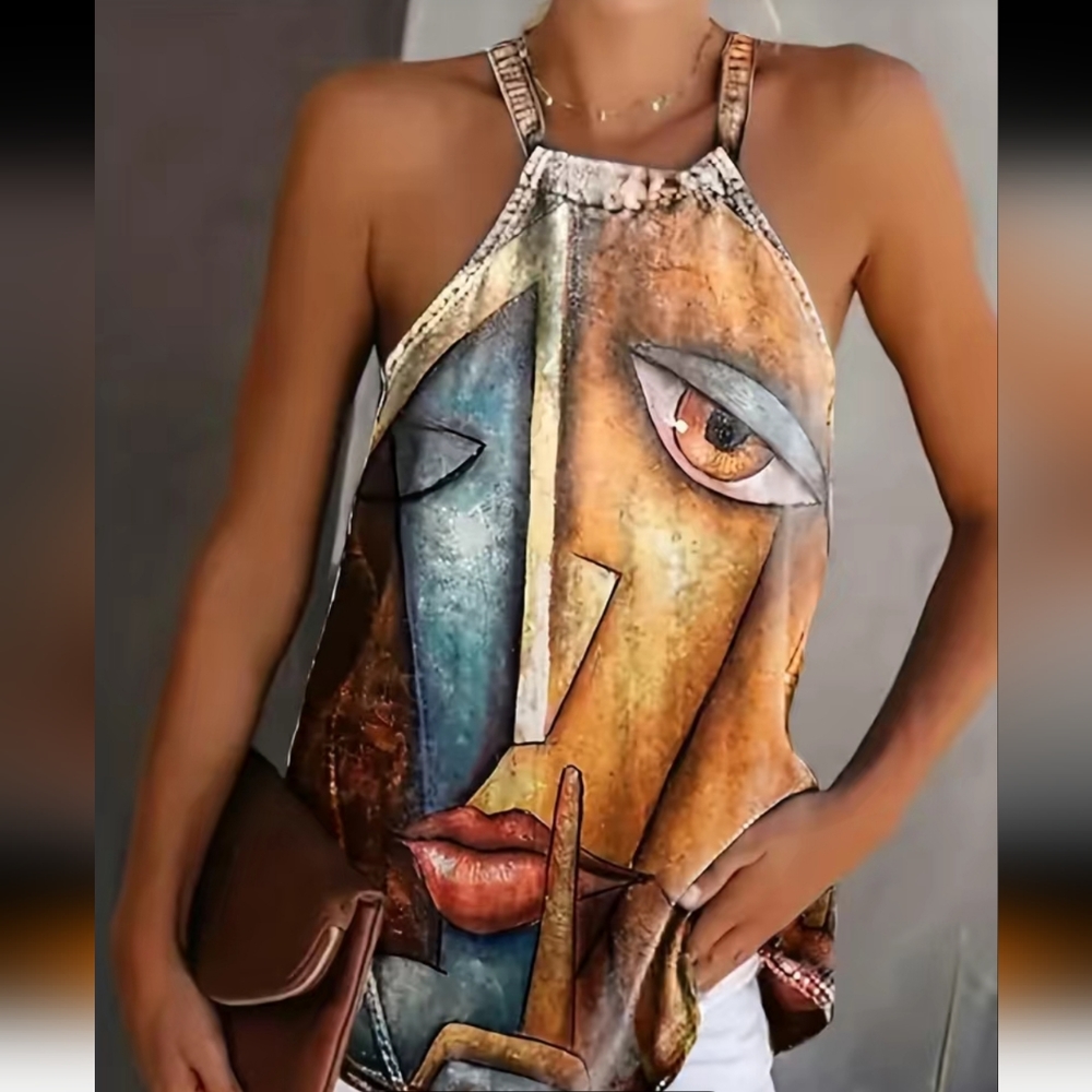 Abstract Painted Face Top Cami NWOT